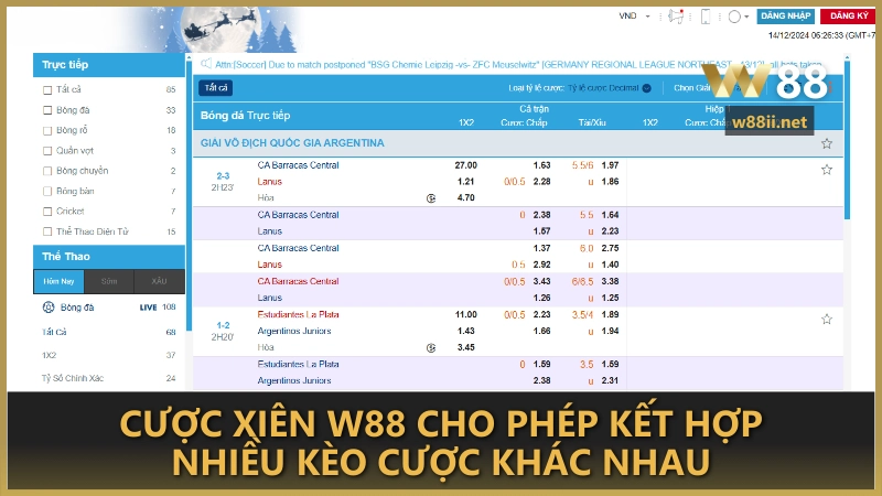 Cược xiên W88 cho phép kết hợp nhiều kèo cược khác nhau